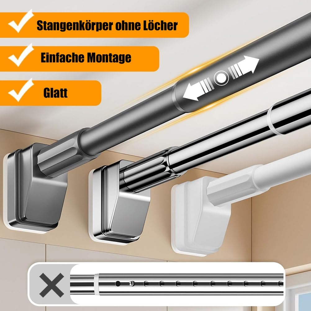 Teleskopstange 40-490cm, Gardinenstange ohne Bohren, Spannstange zum Klemmen, Ø33mm Edelstahl Vorhangstange Klemmstange, Duschvorhangstange für Wohnzimmer Badezimmer,Stainless Steel,70ㅡ120cm