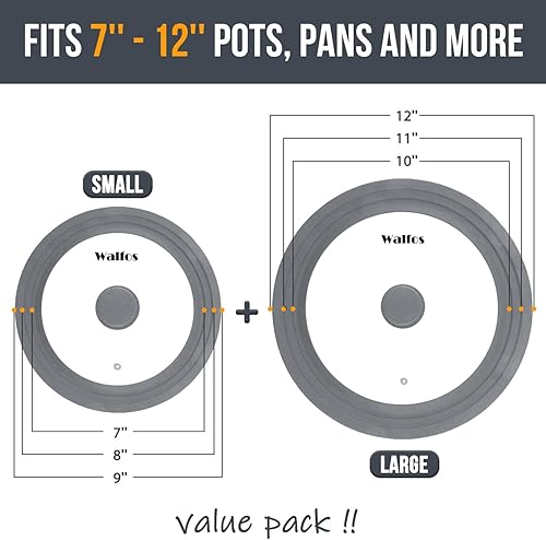 Miniatura 4 de Tapa universal para ollas, sartenes y sartenes, tapa de sartén de vidrio templado Walfos con borde de silicona resistente al calor, tapas grandes