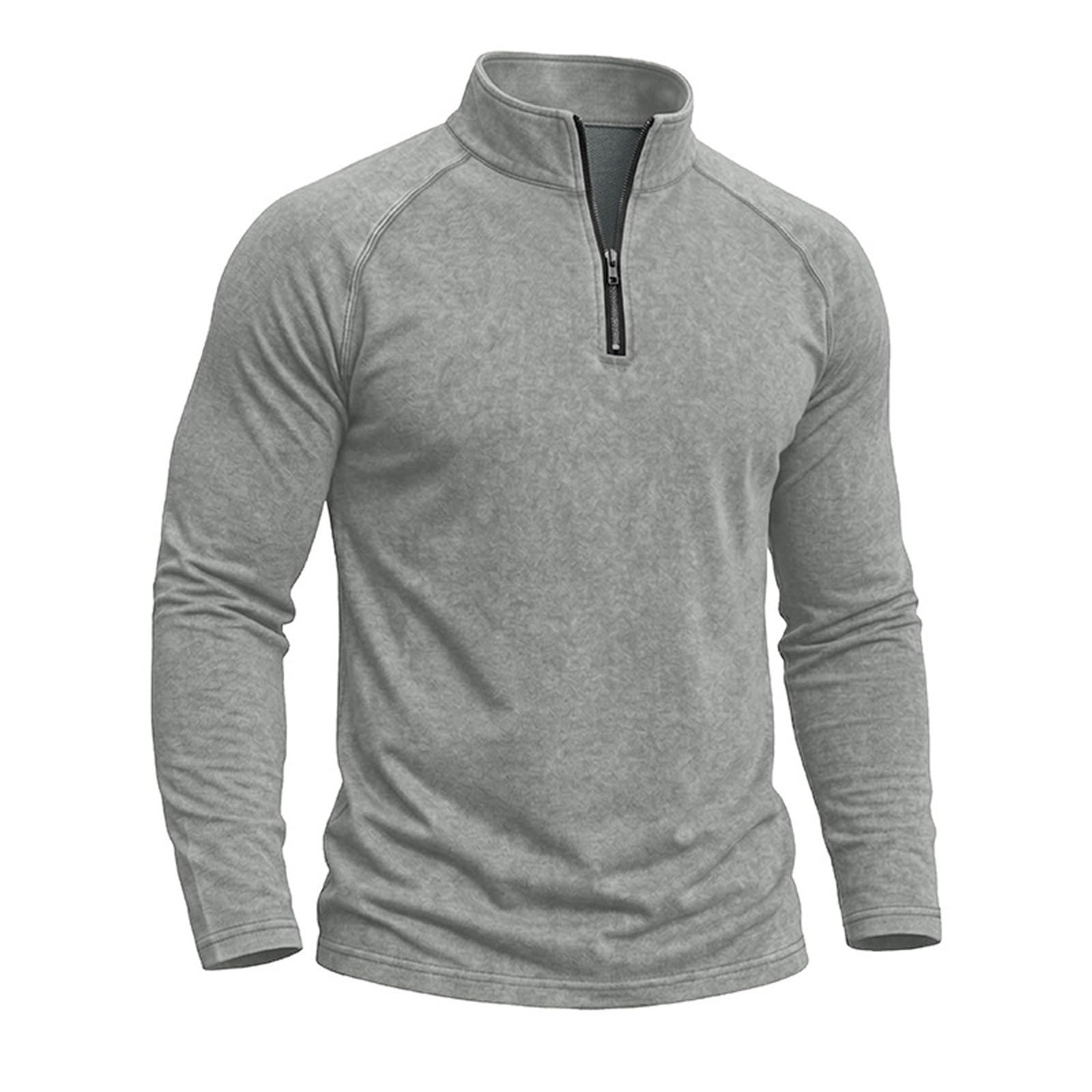 Herren-Poloshirt, langärmlig, mit 1/4-Reißverschluss, Helles Asche, XL