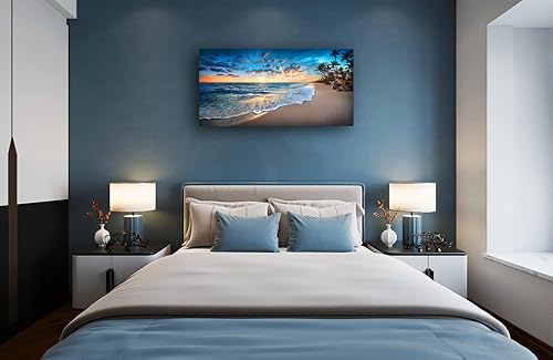Miniatura 6 de Jiuqinghua Impresiones en lienzo para pared, pinturas de paisaje oceánico de playa azul, 1 panel, puesta de sol, olas del mar, decoración de pared,