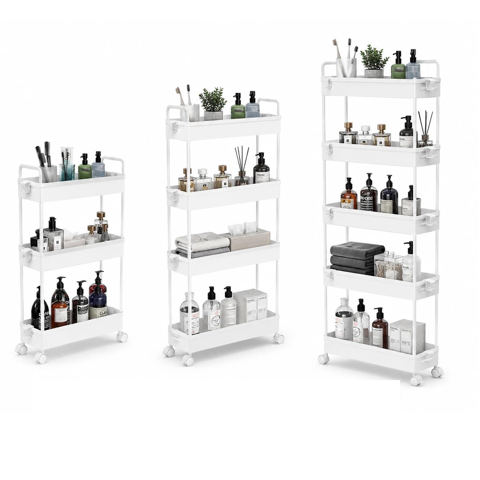 5 Tier Storage Trolley Cart on Wheels Slim Rolling Slide-Out Slim Utility Cart Storage Shelving Organizer for Kitchen Laundry Narrow Space Rack Space-Saving Bathroom Bedside Trolley