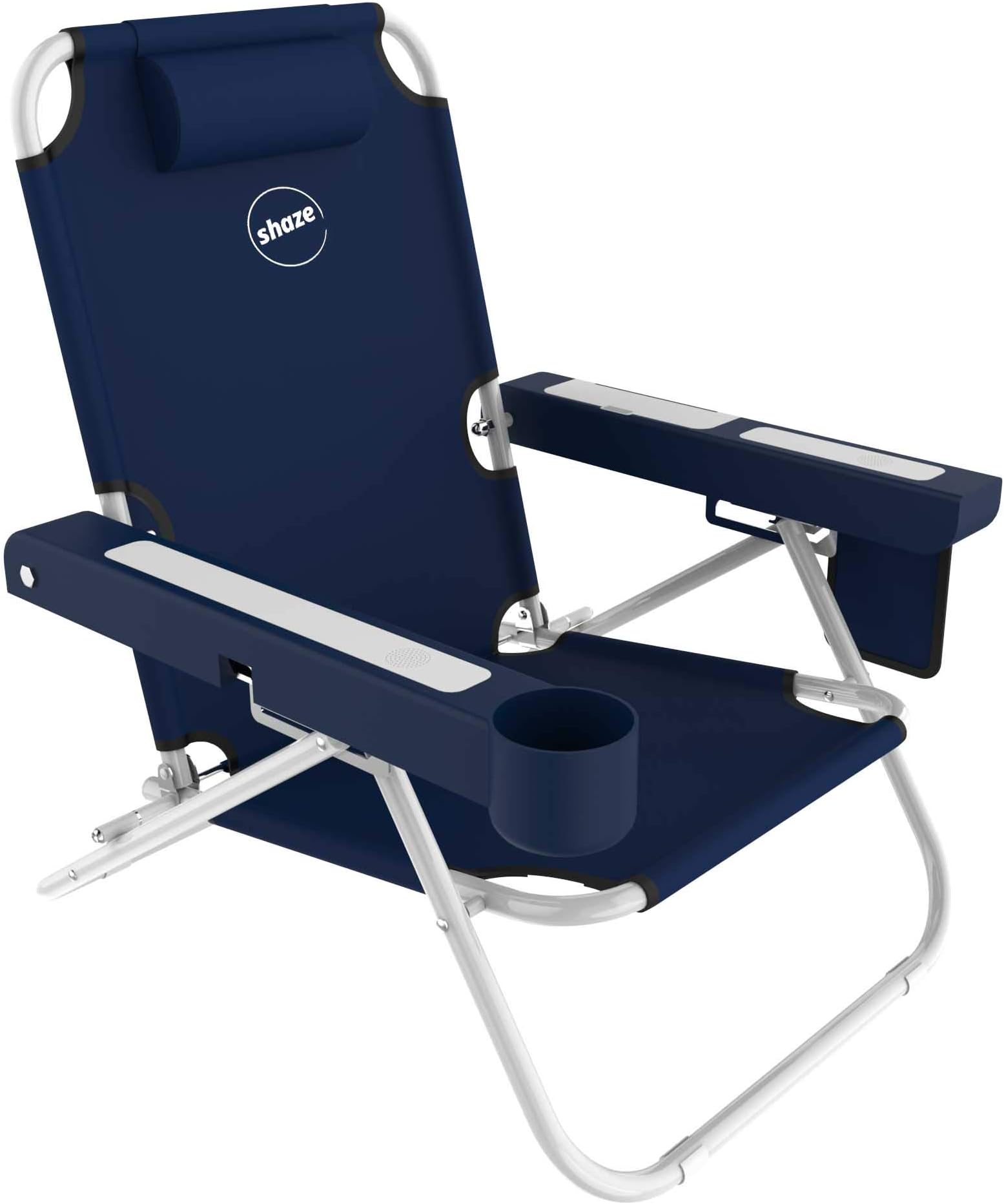 Hover-1 Shaze Camping or Beach Chair with Bluetooth Dual Speakers Light, Water-Resistant, Rust-Proof, Navy, one Size