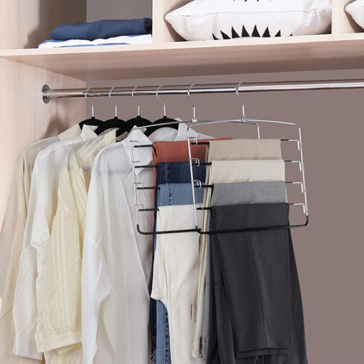 Alipis Gruccia per Pantaloni in Metallo a 5 Livelli, 3 Pezzi, Superficie Liscia, Pratica e Sicura per Bagno e Casa