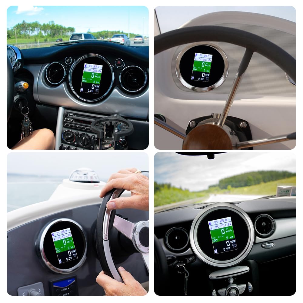 KAOLALI Adjustable GPS Speedometer Multi-Functional 6-in-1 Digital Gauge Tachometer Voltmeter Oil Pressure Fuel Level Water Temp 0~10Bar Oil Pressure with Alarm 85mm 9-32V
