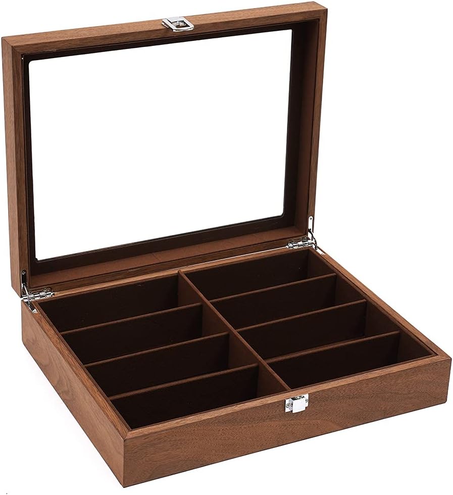 8 Slots Brown Eyeglass Cases Sunglass Storage Display Case Wooden Eyeglass Collection Organizer Box for Multiple Eyewear, Brown (8 Slots Walnut)
