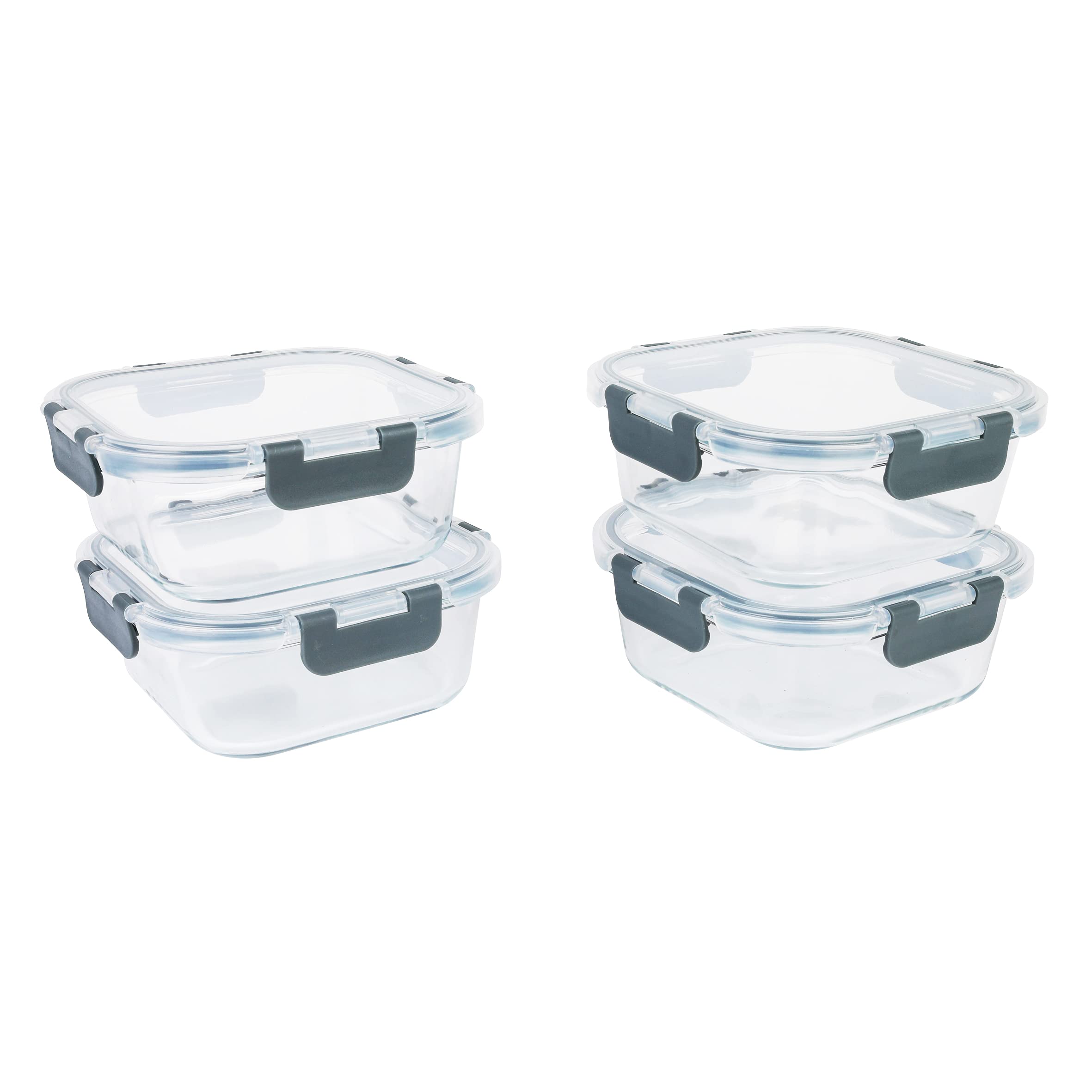 axentia 133797 Glas-Vorratsdosen Frischhaltedosen-Set, transparent, grau, je Dose ca. 800ml