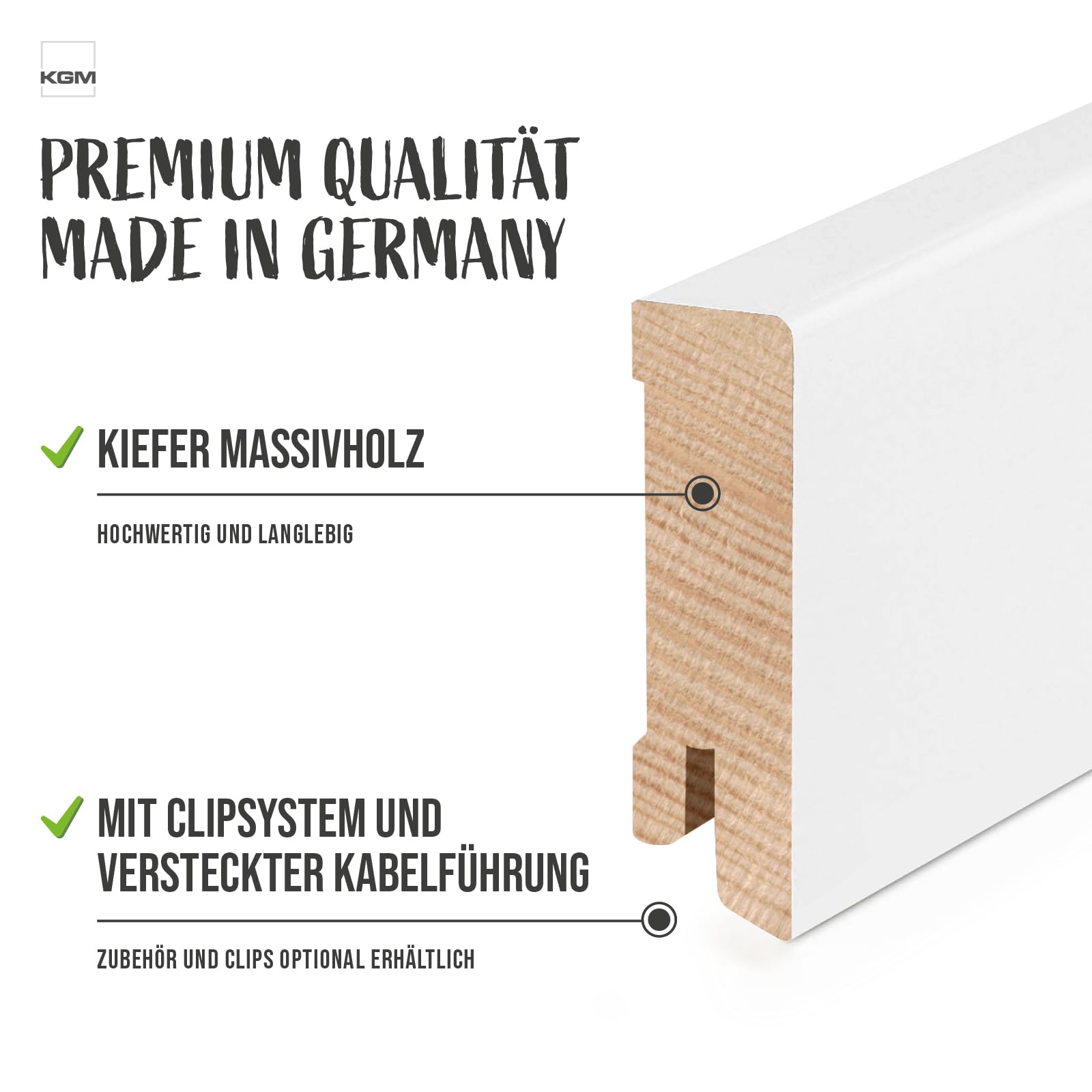 KGM Massivholz Sockelleiste Modern - Weiß - 2400 x 16 x 58 mm - 20 Stk.