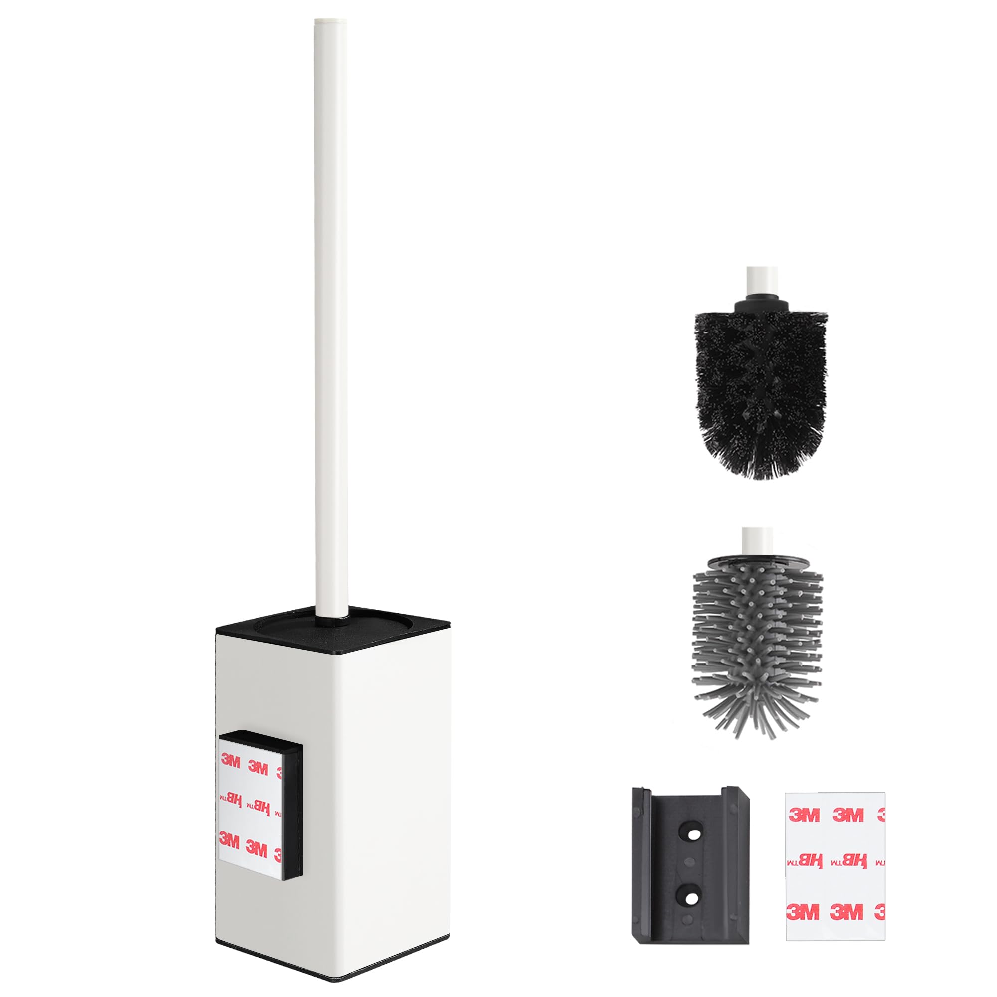 DAZI Klobürste Klebende Wandmontage ohne Bohren, Rostfreies Metall Toilettenbürste modernem quadratischem Design, WC Bürste mit herausnehmbarem Innenbecher für einfache Badpflege und Reinigung (Weiß)