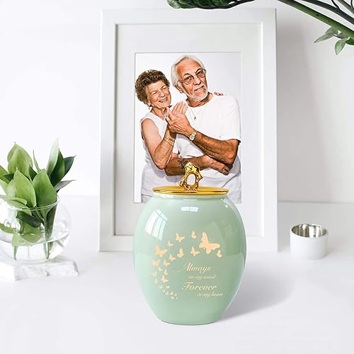 Miniatura 6 de Urna de mariposa mediana para cenizas humanas adultas, hembra, macho, urnas decorativas de cerámica verde para cenizas humanas mujeres/mamá/madre