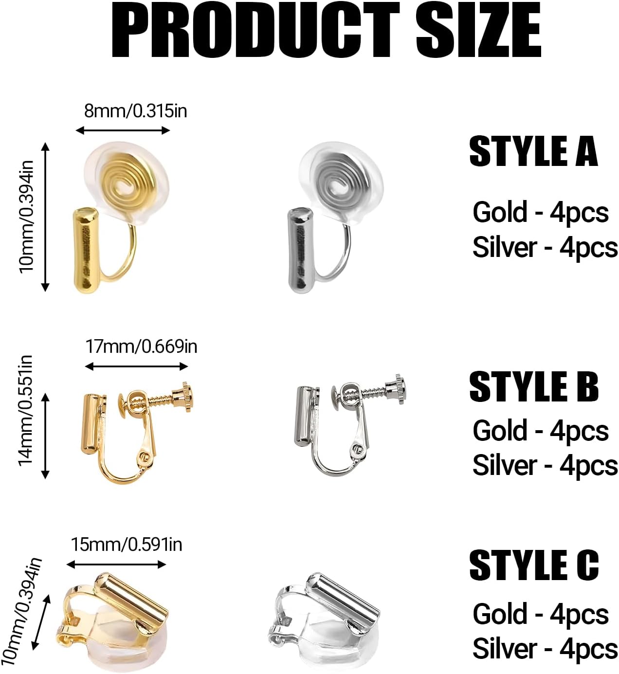 24pcs Detachable Clip on Earrings, Clip on Earring Converter, Earring Converters Pierced to Clip Earrings for Men, Women Without Piercings