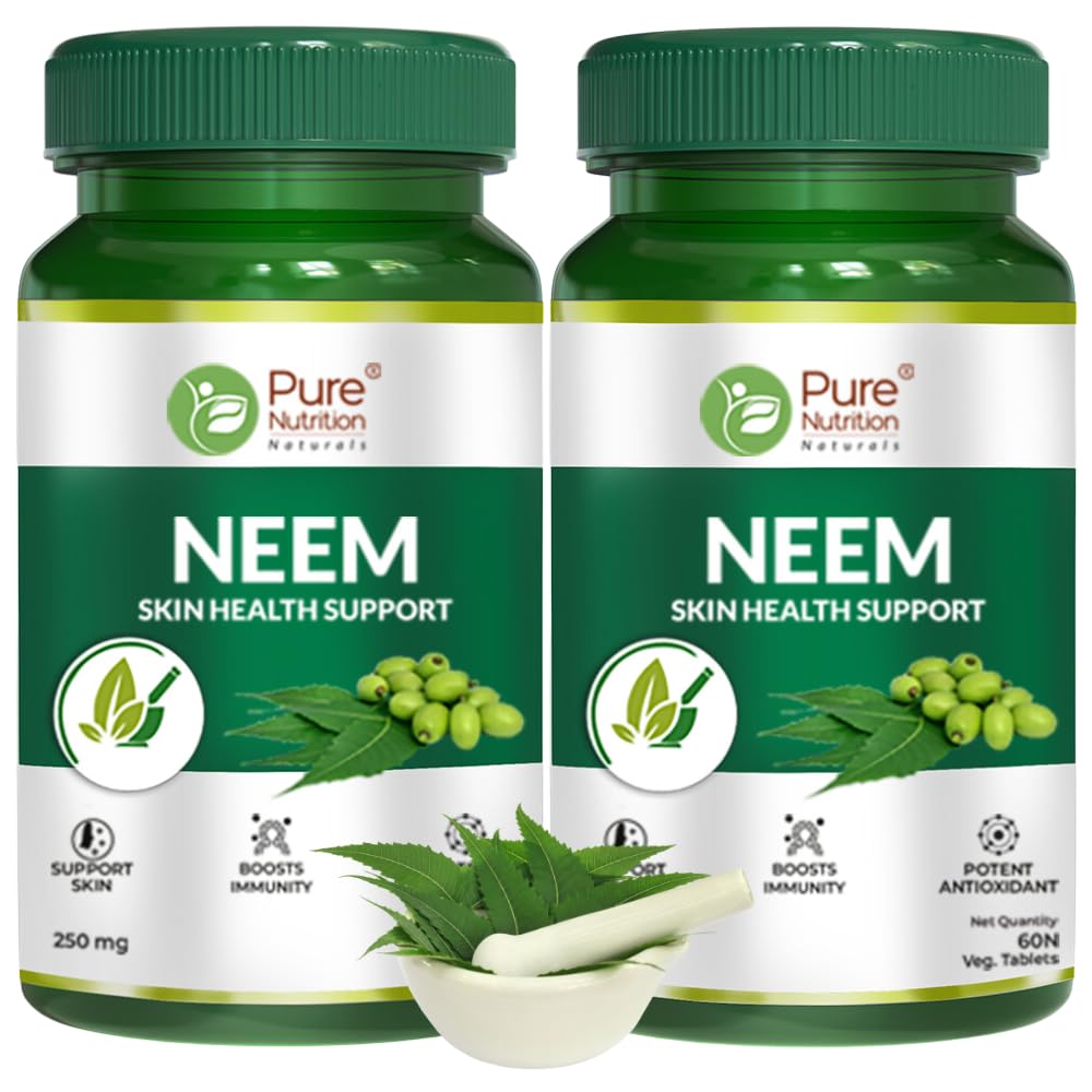 Pure Nutrition Neem 60 Veg Tablets | Natural Blood Purifier, Controls Acne & Pimples | Improves Skin Health | Supports Digestive & LIver Wellness| Boosts Immunity & Metabolism (Pack 2)