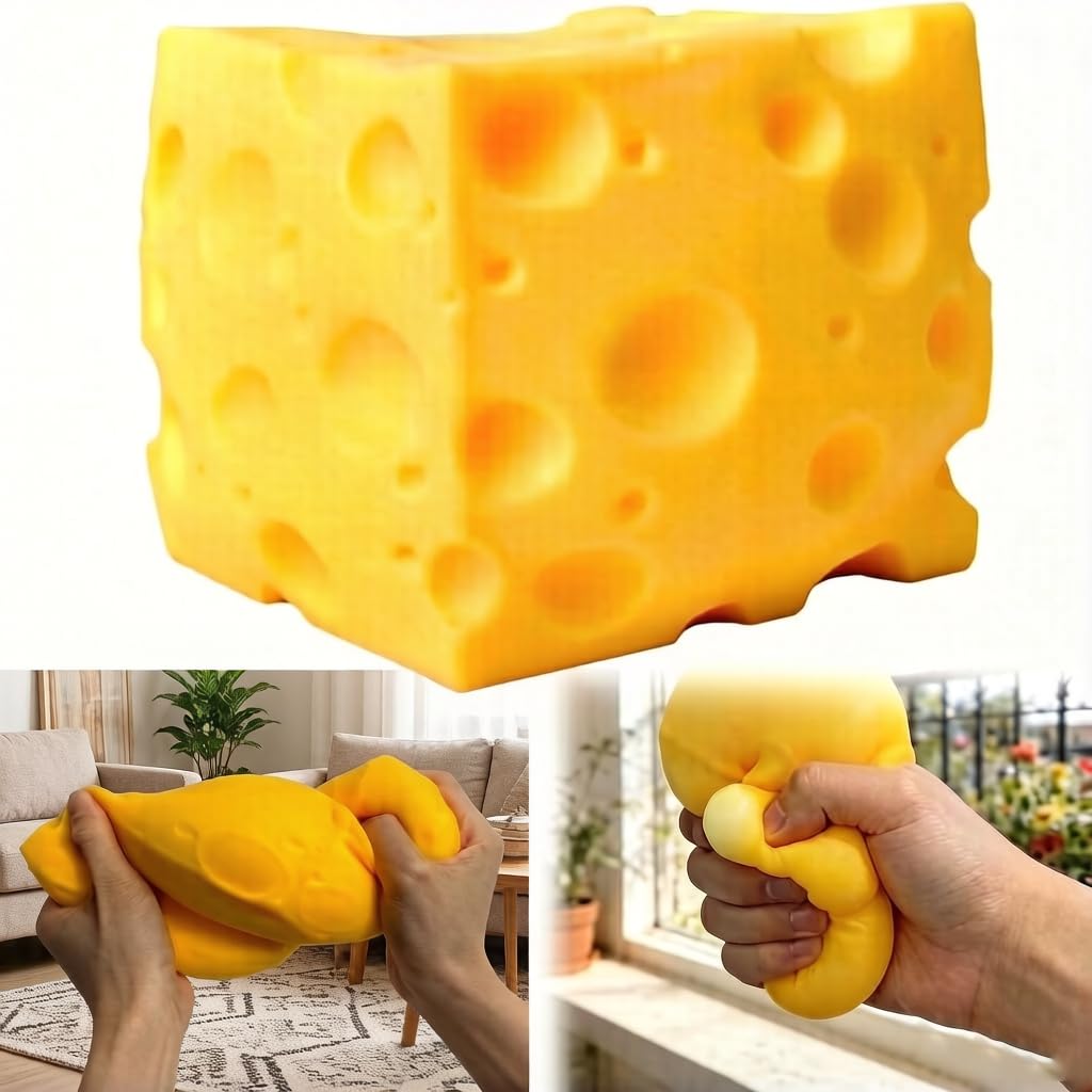 Giant Cheese Squishy, 10CM Cute Big Squishy Cheese Toy, Soft Squeeze Stress Ball Toy, Slow Rebound Sensory Fidget Toy Relieves Stress for Kids and Adults Home Office Travel