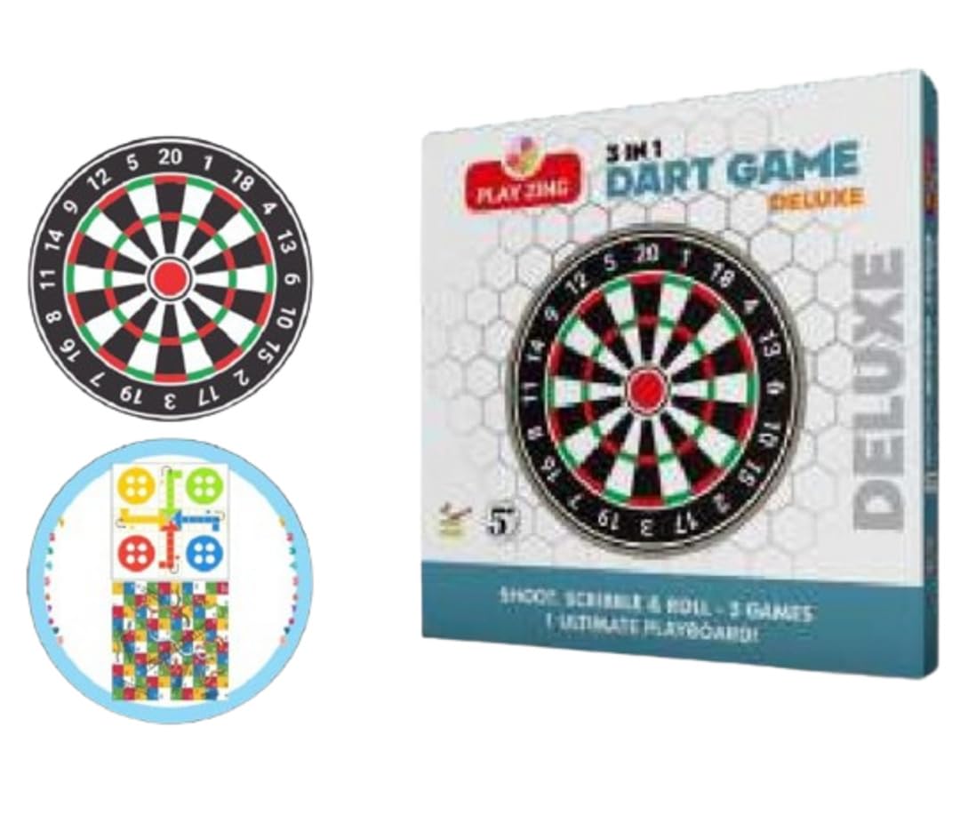 Fairyfrolic 3-in-1 Dart Board Game for Kids & Adults | Magnetic Dart Game with Safe Darts | Reversible Ludo & Snake Ladder Board | Indoor & Outdoor Family Fun Game Set