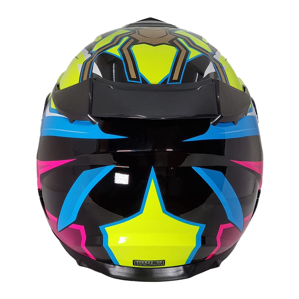 BHR Casco Integral Moto 813 Race, Spider Yellow, XL | Homologado ECE, Casco Integral de Motocicleta con Visor Solar, Casco para Hombre, Ideal para Moto y Carretera, Hombre y Mujer