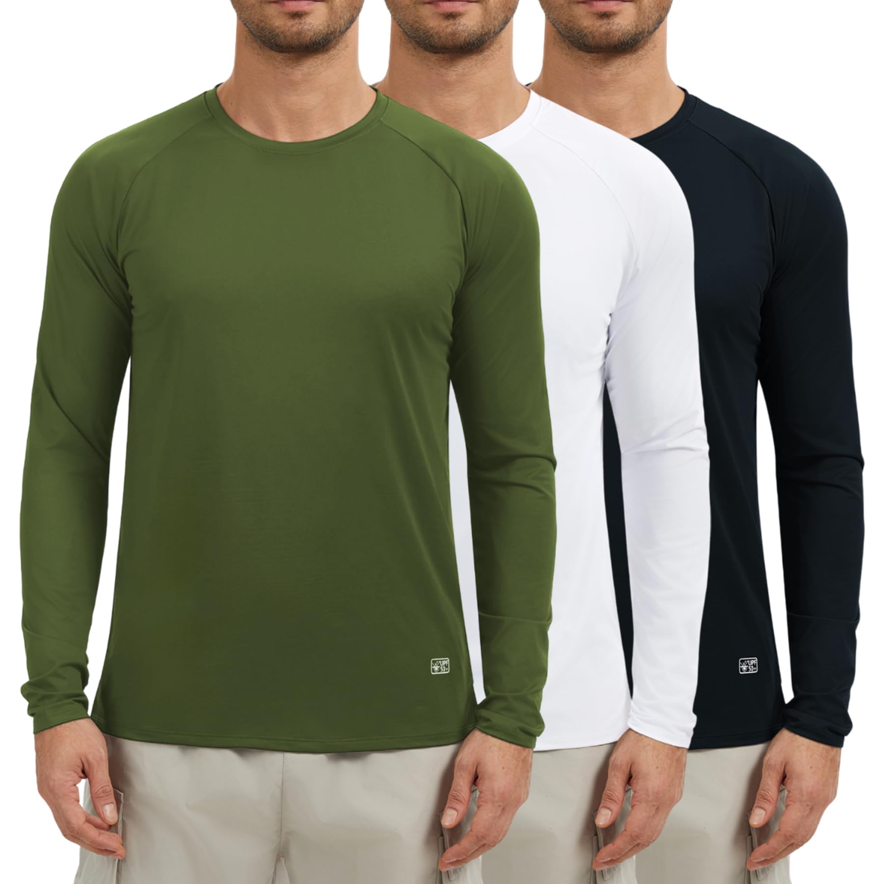 AMZSPORT 3er Pack Herren UV Schutz Langarmshirt UPF 50+ Sonnenschutz Atmungsaktiv & Schnelltrocknend Funktionsshirt Sportshirt für Männer Outdoor Running Langarm Shirt