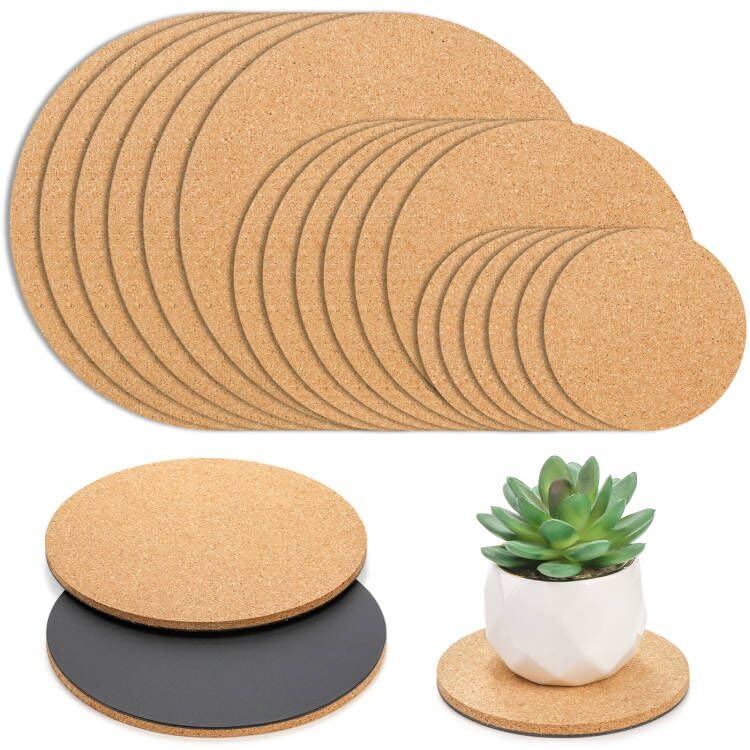WUWEOT 18 Pack Cork Plant Coasters, 4/6/8 Inch Round Plant Mat Bulk, 0.2" Thick Soft Cork Trivet for Garden Courtyard