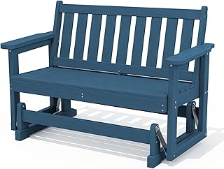 SERWALL Outdoor Glider Bench, HDPE All Weather Swinging Bench for Outdoor Porch Garden, 660LBS Capacity, Navy Blue