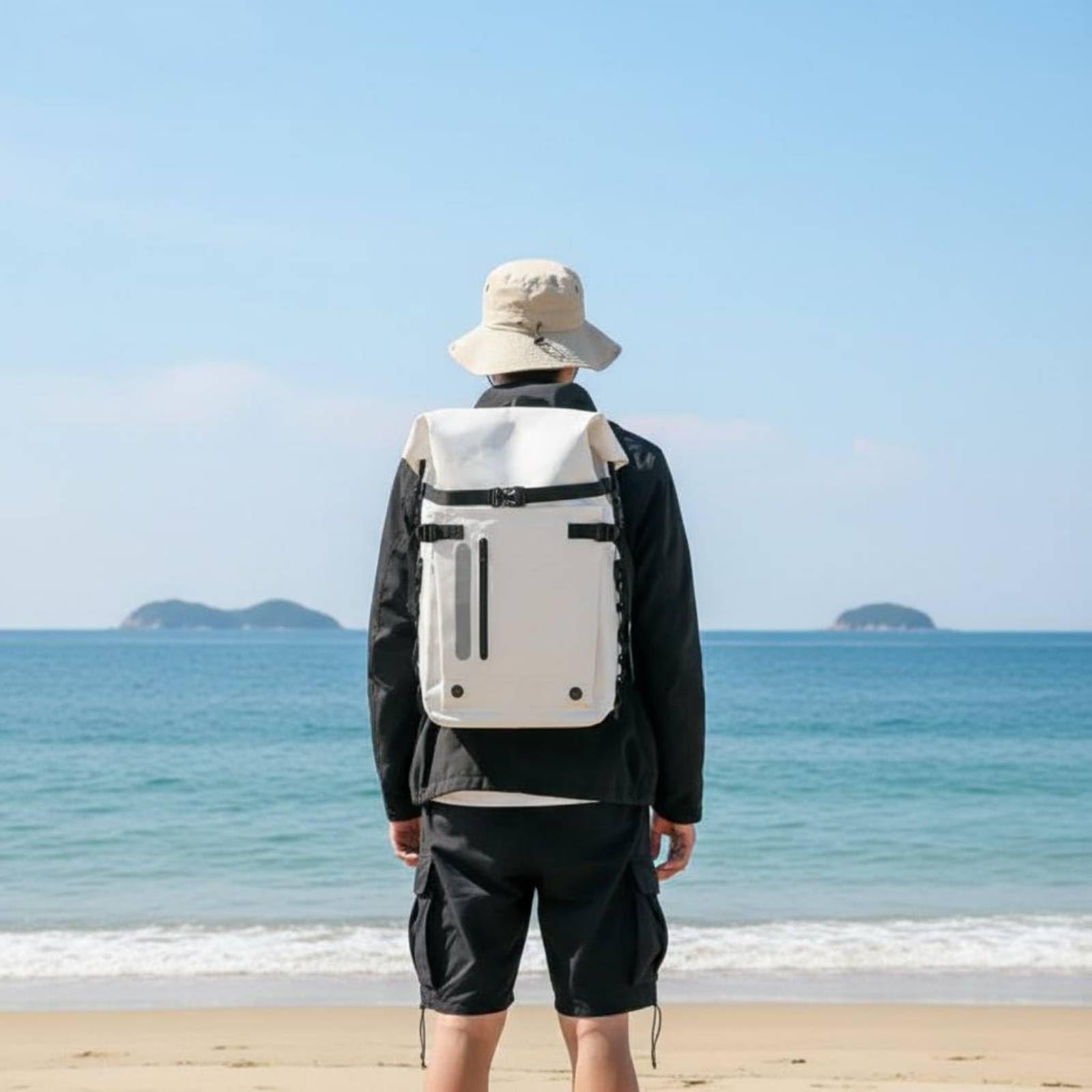 Sac à Dos Palmes Grande Capacité Équipement Nautique Enroulable Bagagerie Sportive pour Sports Aquatiques, Noir, Noir, 30L IPX-7 Étanche, Peut Être Utilisé Comme Sac De Plongée