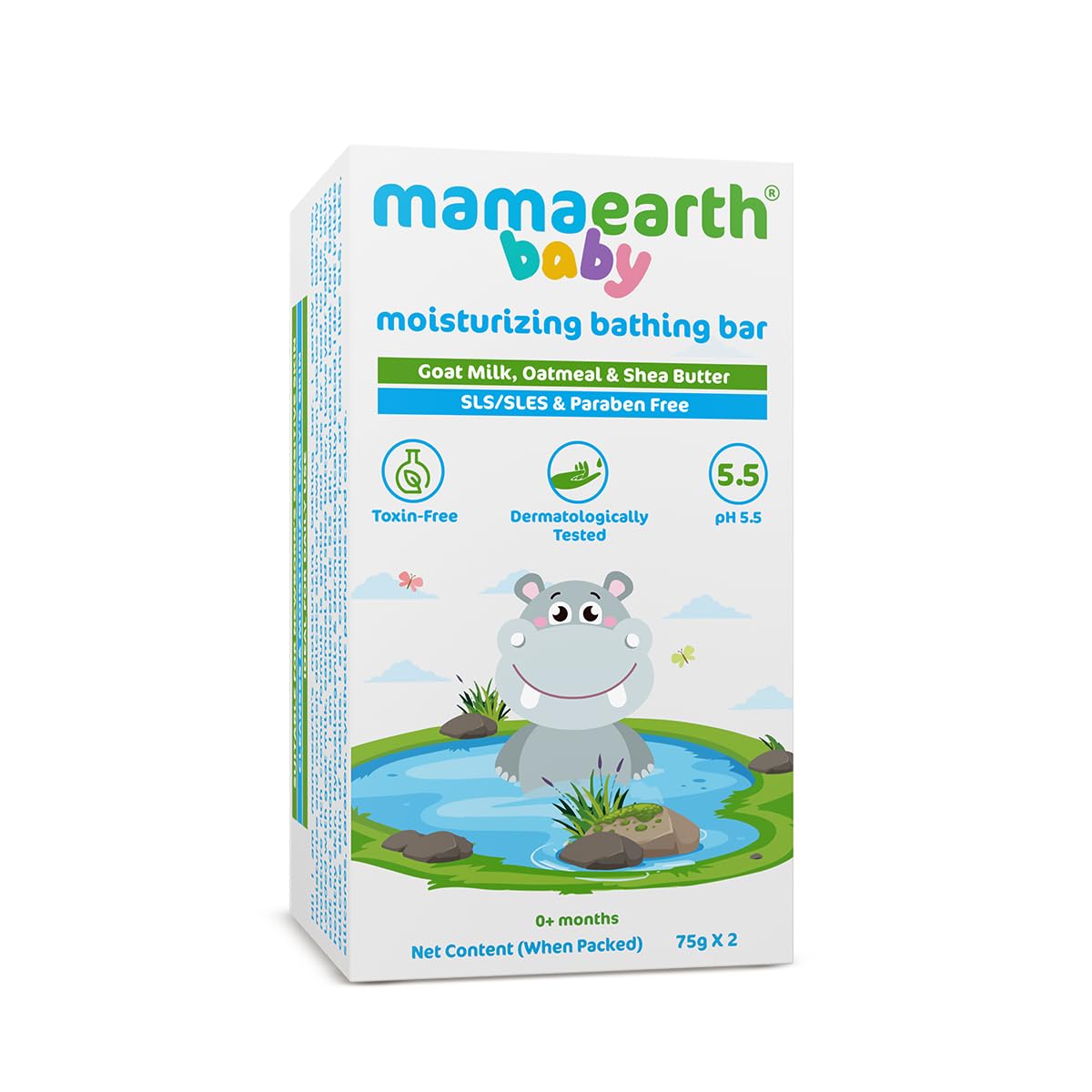 Mamaearth Moisturizing Bathing Bar For Babies - 75 g x 2 | Infused with Goat Milk, Oatmeal and Shea Butter | Gently Cleanses, Retains Moisture, Balanced at 5.5 pH
