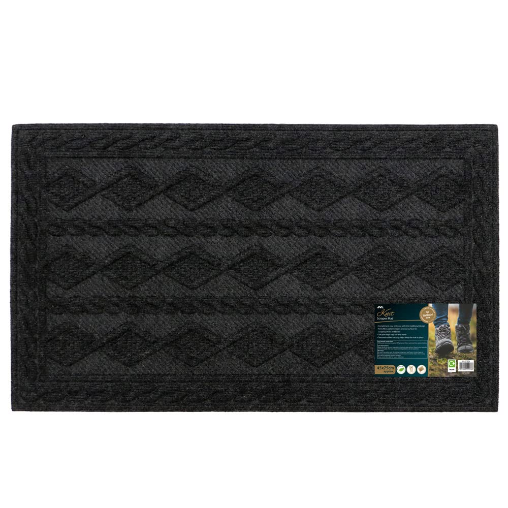 JVL Knit Rubber Backed Indoor Doormat, 45x75cm, Charcoal