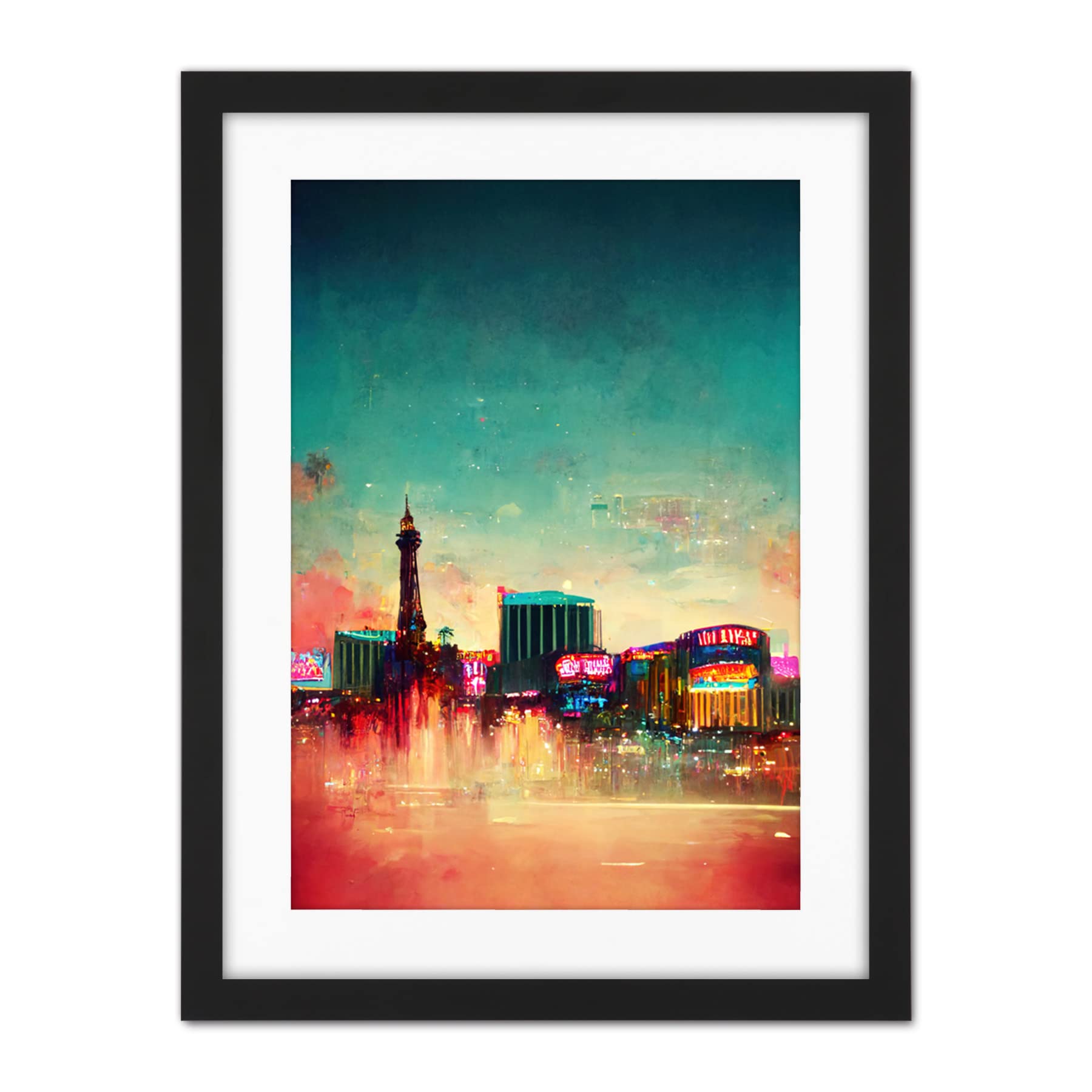 Doppelganger33 LTD Modern Las Vegas Skyline Colourful Acrylic Cityscape Artwork Framed Wall Art Print 18X24 Inch