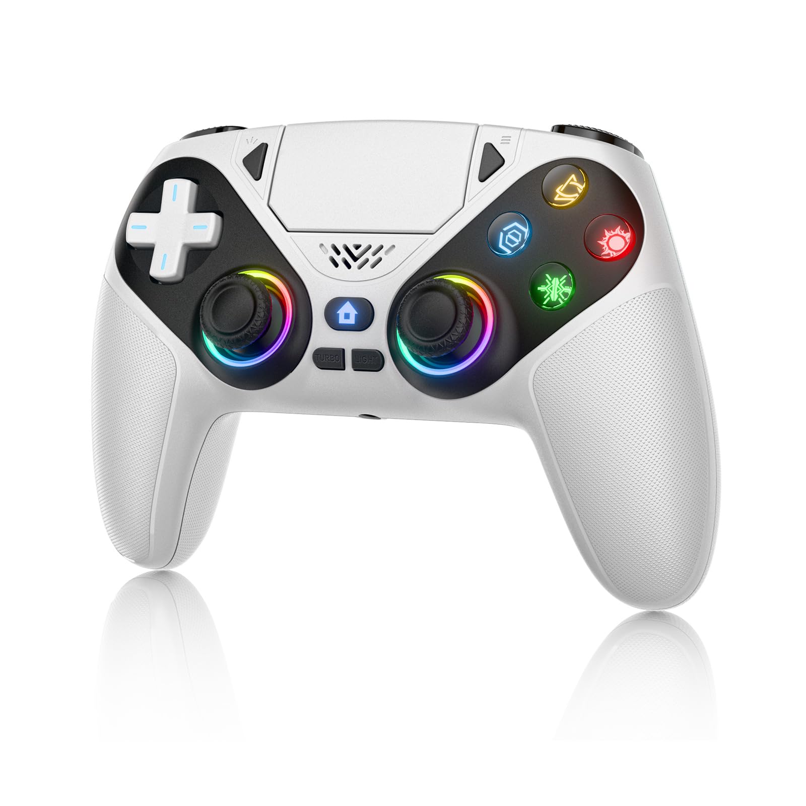 Gamrombo LED Wireless Controller for PS5 Compatible with PS5 Pro Slim PC Dual Vibration Marco Turbo Function 3