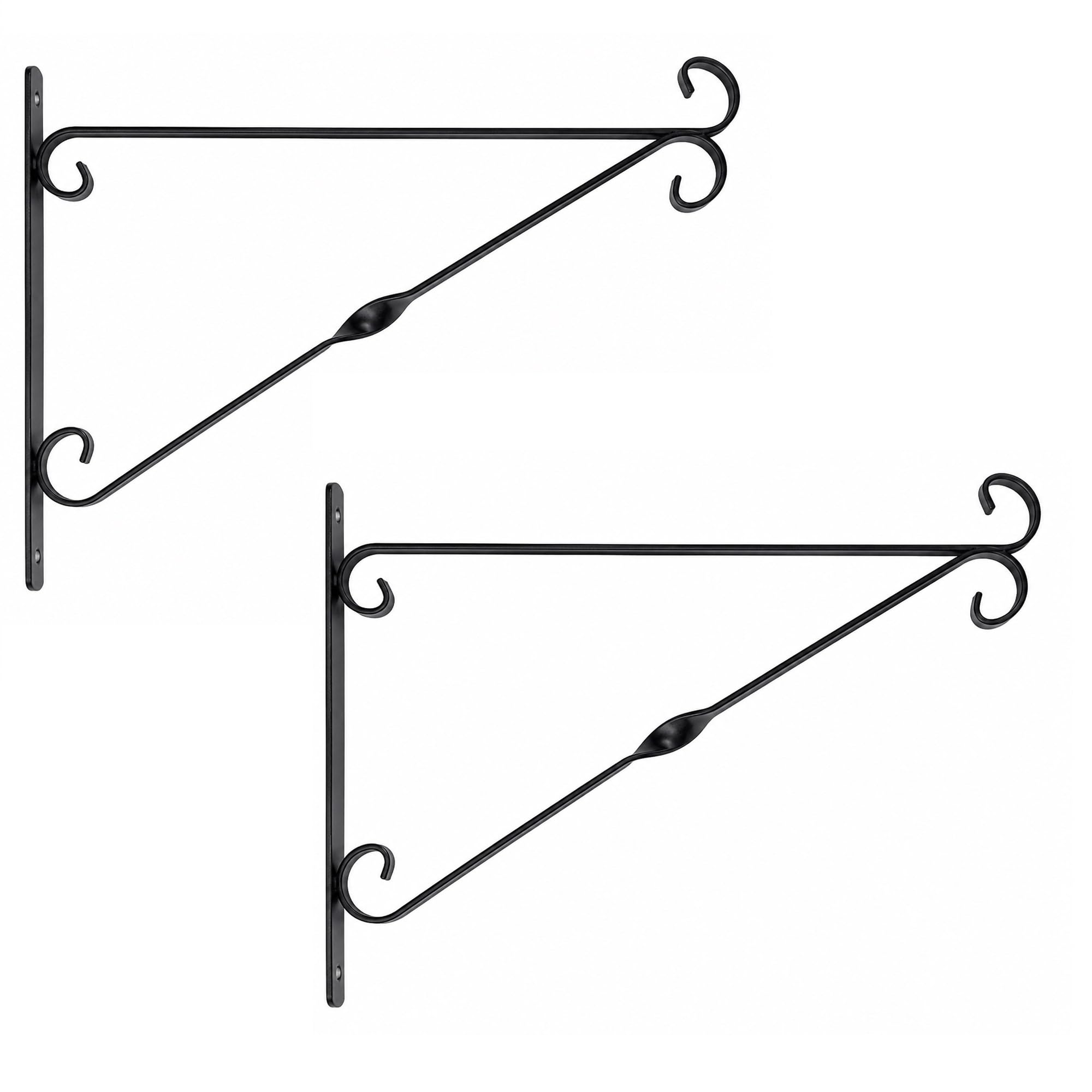 Shop4allsorts Set of 2 Hanging Basket Brackets - 14 Inch 35cm Outdoor Basket Bracket - Black Steel Wall Bracket for Baskets, Bird Feeders, Outdoor Lanterns.