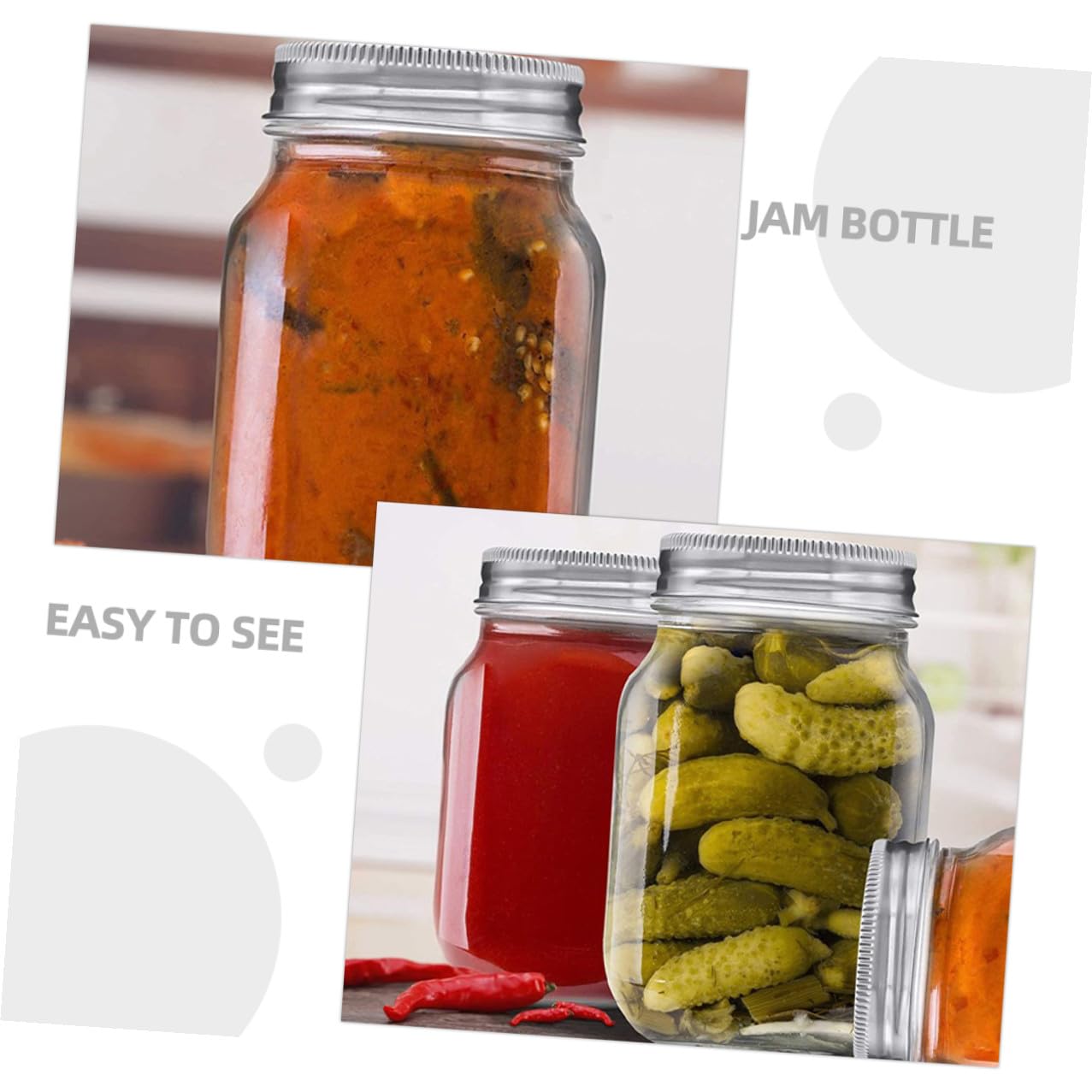 Barattoli a Bocca Larga in Vetro da 500ml con Coperchio Ermetico, Set di 6 Pezzi Riutilizzabili Contenitori per Conservazione Alimentare per Casa e Ristorante