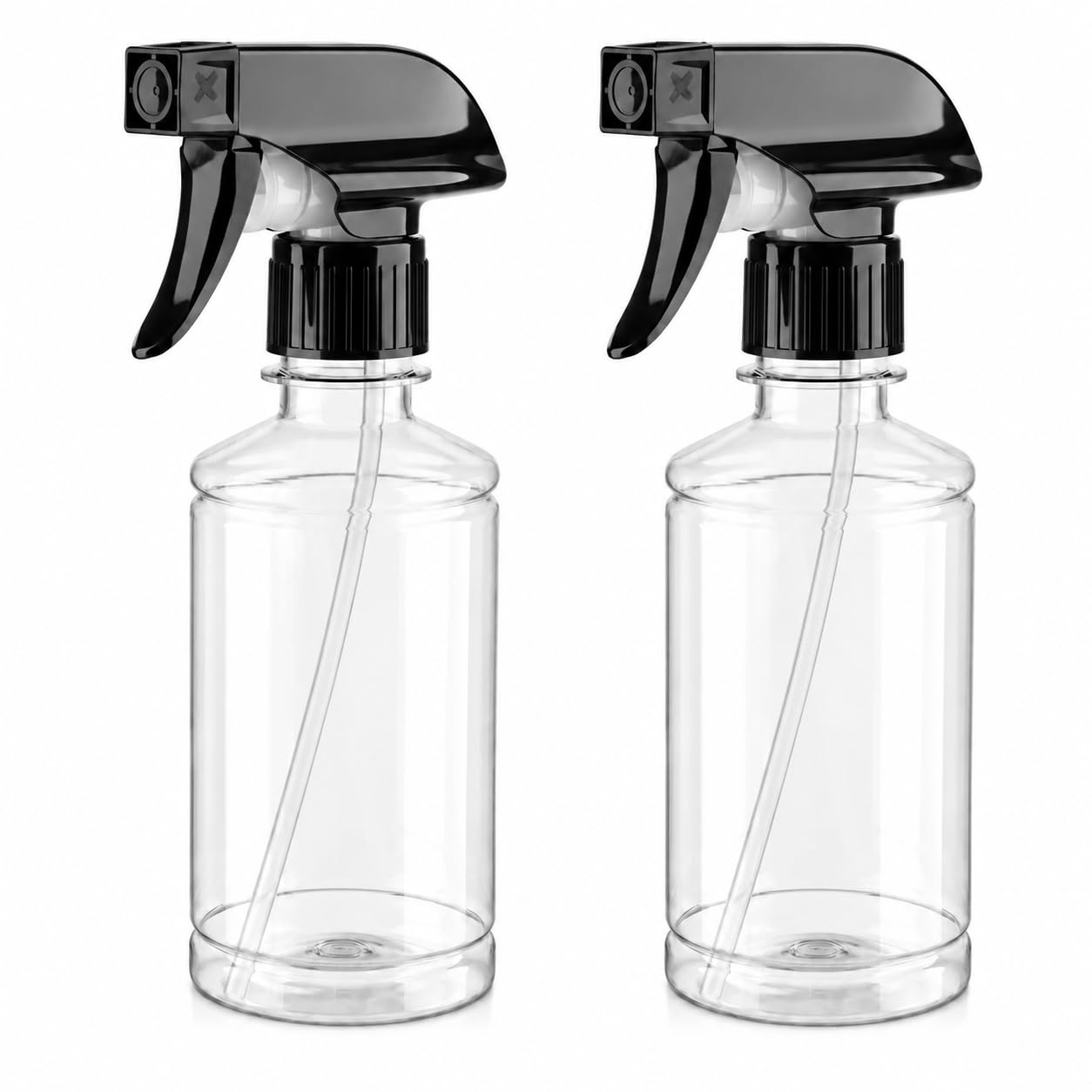 Muexoee 2 Pack Black 250ml Spray Bottles, Empty Refillable Plastic Spray Bottles with Adjustable Nozzle, Fine Mist & Leak Proof Water Spray Bottle for Hair, Cleaning, Plant & Gardening