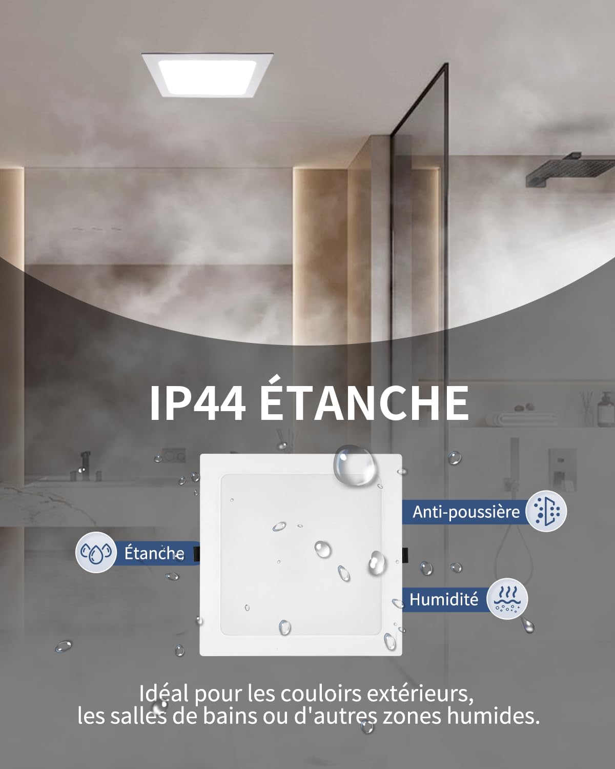Lot de 2 Spot LED Encastrable Extra Plat 24W, Spot Salle de Bain, IP44, Carré, 3000K/4000K/6000K, spot LED Plafond pour Cuisine Salon, Trou 185-210mm