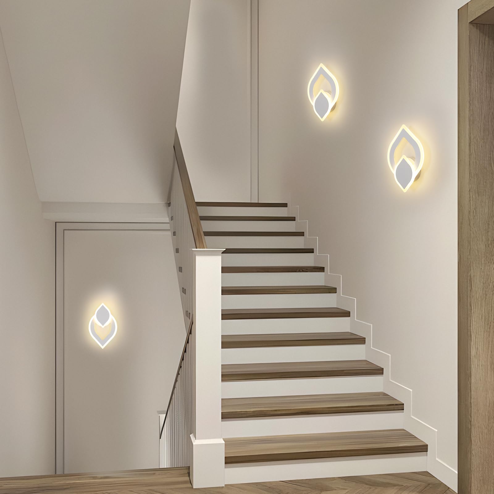 Lámpara de Pared LED 16W, Apliques de Pared LED Escaleras Interior 1800LM, Diseño Creativo Moderno Luz de Pared Acrílico para Dormitorio Salon Pasillo, Blanco Cálido 3000K, Blanco