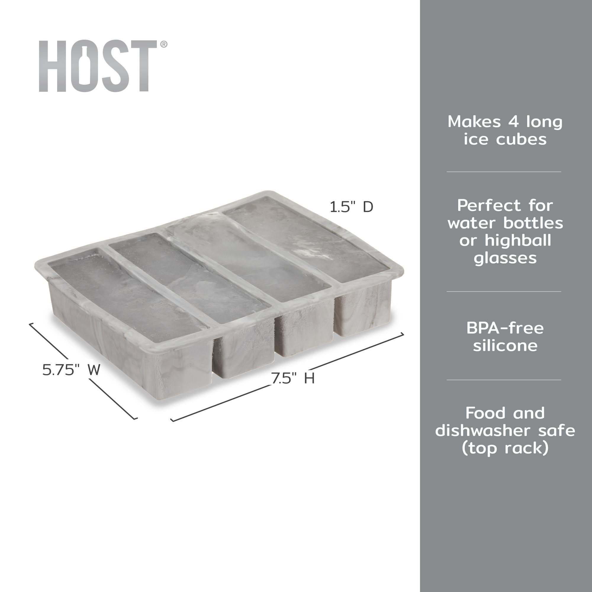 Host Eiswürfelform, macht vier 12,7 cm lange Würfel, langlebige Silikonschalen mit leicht zu lösendem Design, perfekt für Wasserflaschen und Highballgläser, Home Bar Zubehör, 1 Stück, Marmor