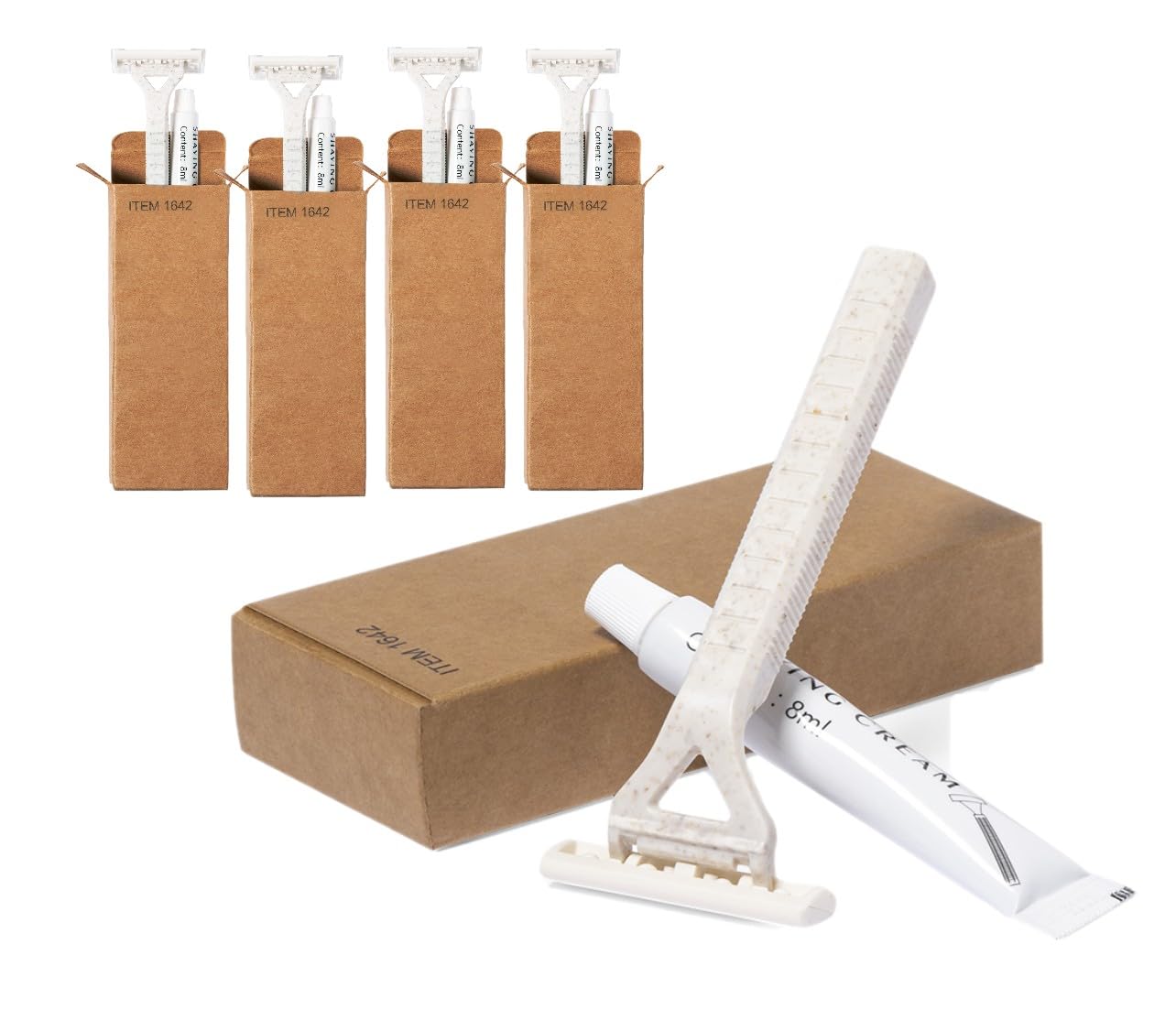 50 Set de Afeitado Ecológico para Hoteles – Maquinilla - Cuchilla de afeitar de Doble Hoja y Gel de Afeitar de 8gr, Clásica – Presentado en Caja Individual Eco