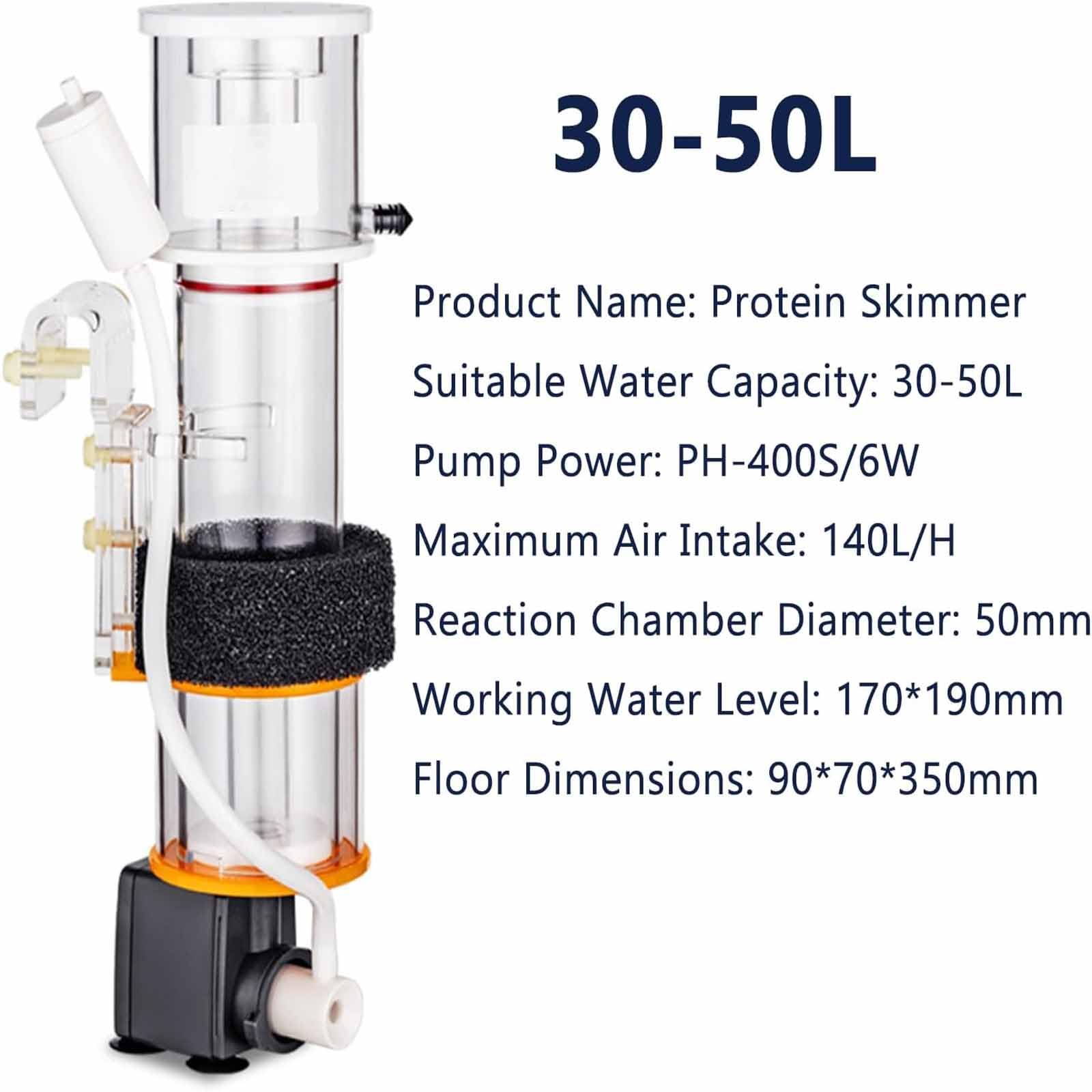 Skimmer De Proteínas para Acuario, Skimmer Interno para Pecera, Silencioso, Apto para Acuarios De 30-50l/50-90l/90-130l, para Corales, Agua Salada Y Agua Dulce 30L