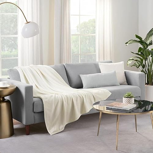 Miniatura 2 de SERTA Manta de felpa gruesa y mullida súper suave y ligera para cama, sofá o viajes, estándar (50 x 60 pulgadas), color blanco hueso