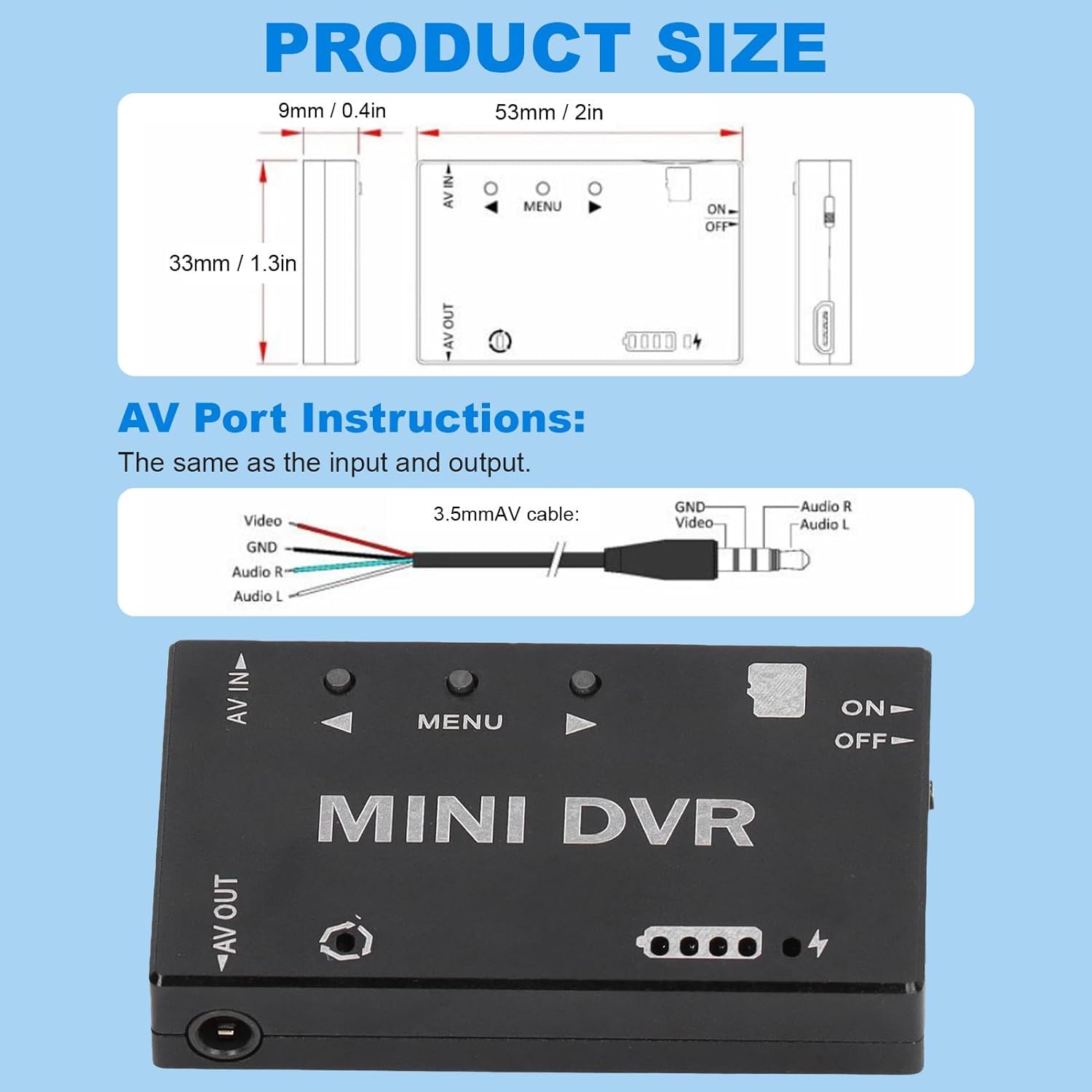 Qcwwy Mini Registrador DVR con NTSC PAL Switchable 32GB Soporte 11 Menú del Idioma FPV Drone RC Modelo Mini FPV Módulo DVR Modelos de Grabadora de Video Digital Juguetes