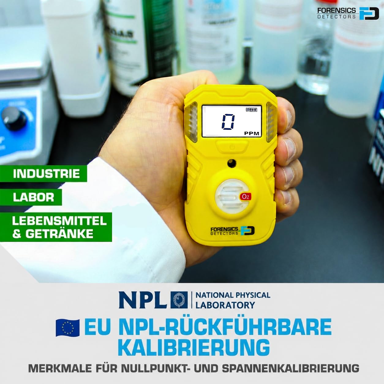 Tragbarer Kohlenmonoxid-Detektor (CO) | EU-Kalibrierzertifikat | Batterielaufzeit 2 Jahre | Sturztest aus 10 Fuß Bestanden | Schutzart IP67