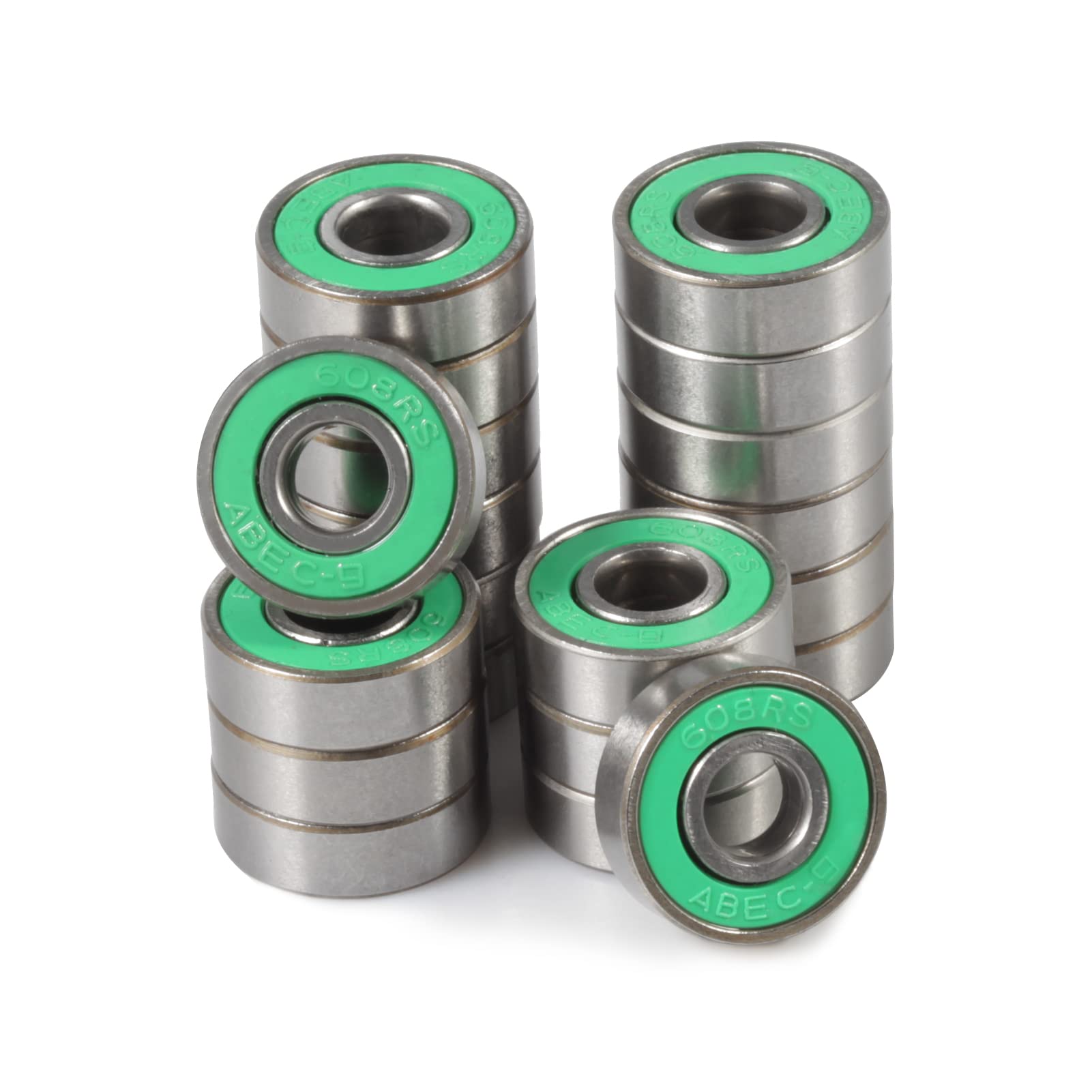 SPEEDWOX20 Pcs Skateboard Ball Bearings 608 RS Double Rubber Seal Miniature Bearings Carbon Steel Deep Groove Bearings for Skateboard Longboard Roller Skate Fidget Spinner, Green