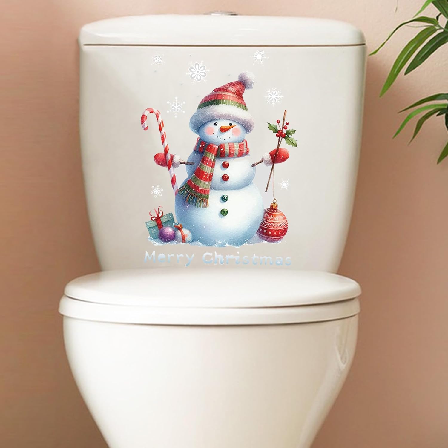3 Sheets Christmas Toilet Stickers Snowman Santa Self-Adhesive Toilet Lid Decals Waterproof Toilet Tank Seat Cover Stickers for Xmas Home Party Bathroom Window Wall Decoration Supplies