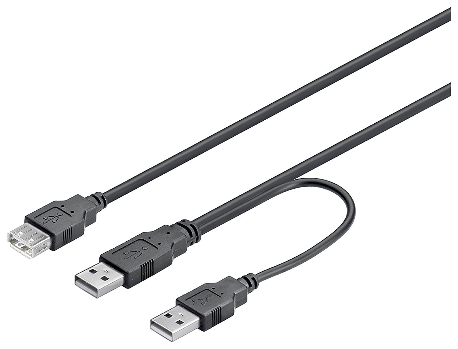 Goobay 93353 USB 2.0 Hi-Speed Dual-Power Cable, Black, 0.3m Length