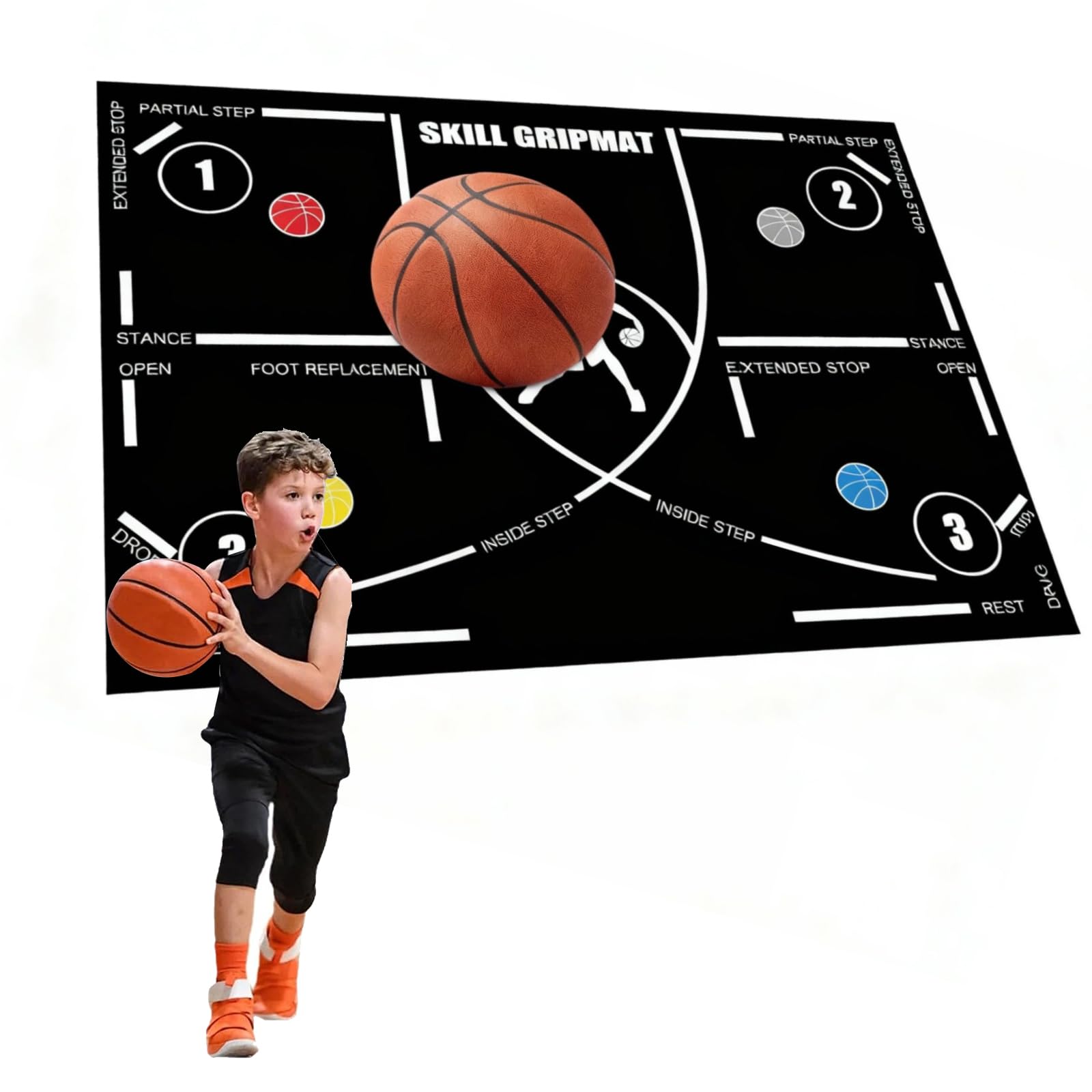 Tappetino da basket, 120 x 86 cm, antiscivolo, con istruzioni (lingua italiana non garantita), leggero e arrotolabile, per agilità, coordinazione, allenamento dell'equilibrio per interni ed