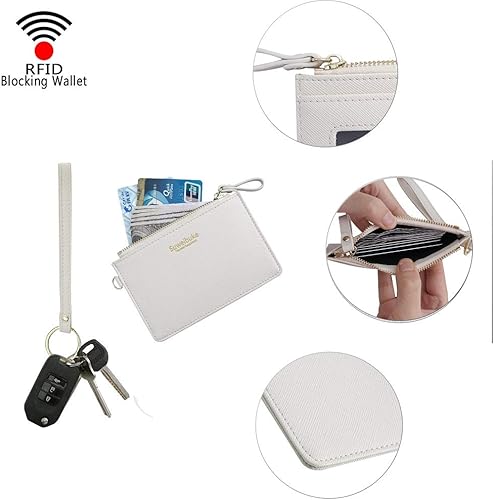 Miniatura 5 de Aiyo Nice Funda delgada para tarjetas RFID para mujer, cartera con cremallera, cartera de piel pequeña, monedero con llavero