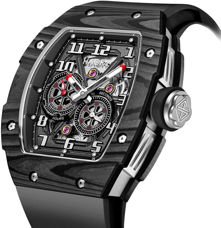 HAOFA 腕時計メンズ 自動巻き スケルトン時計 炭素繊維ケース