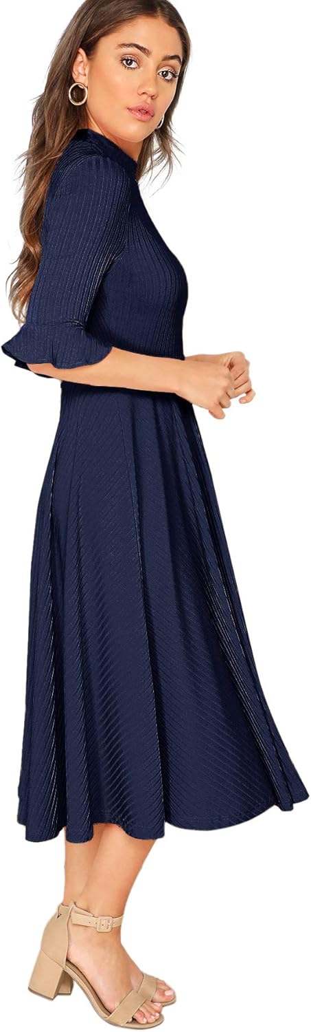 Verdusa Women's Ruffle Half Sleeve A Line Fall Dresses Elegant Fit and Flare Midi Dress - Image 3