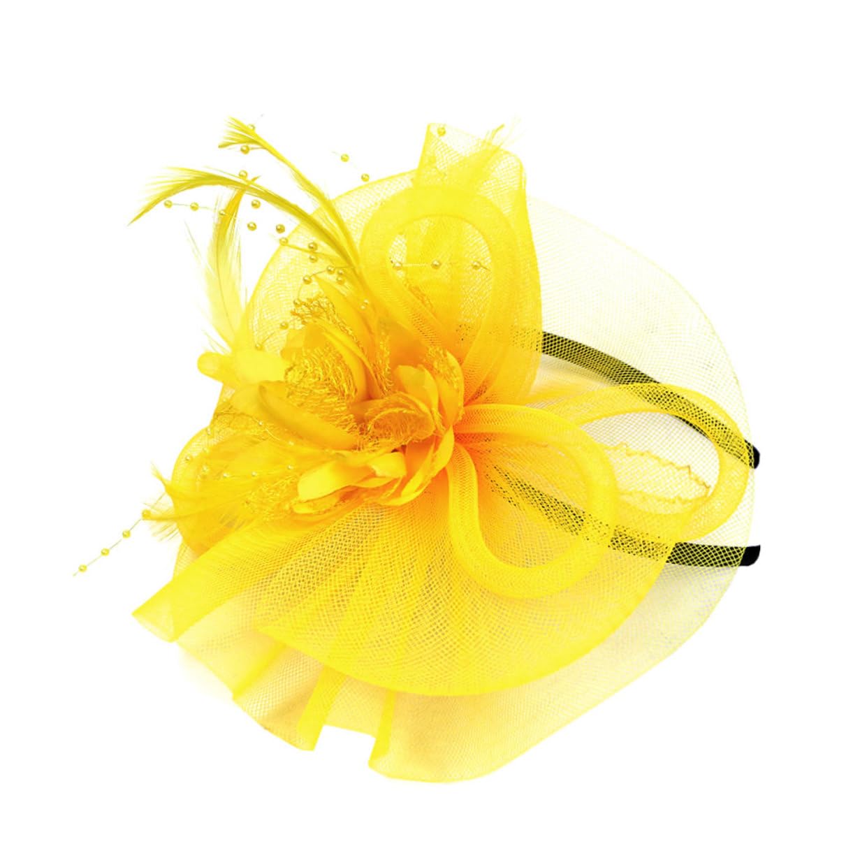 Beavorty 3pezzi Fascinator Tulle e Cerimonie Cerchietto Per e Matrimonio Accessorio Per e Ragazze Giallo