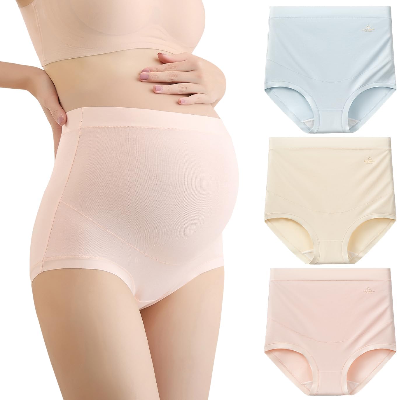 FEOYA Women's High Waisted Maternity Underwear Seamless Breathable Pregnancy Women Briefs Over the Bump for Postpartum 3 Pack