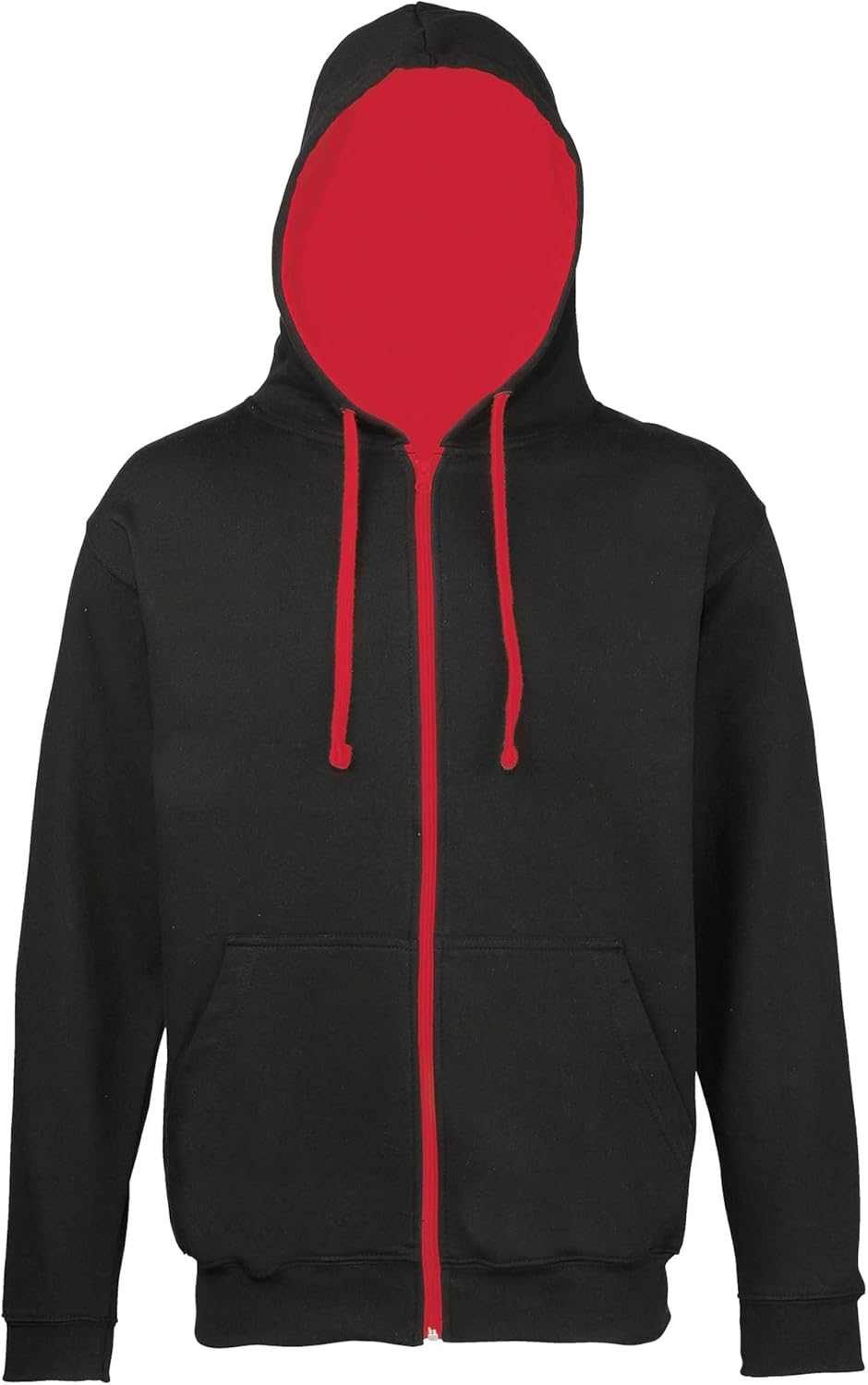 Awdis Mens Varsity Hooded Sweatshirt/Hoodie/Zoodie (2XL) (Jet Black/Fire Red)