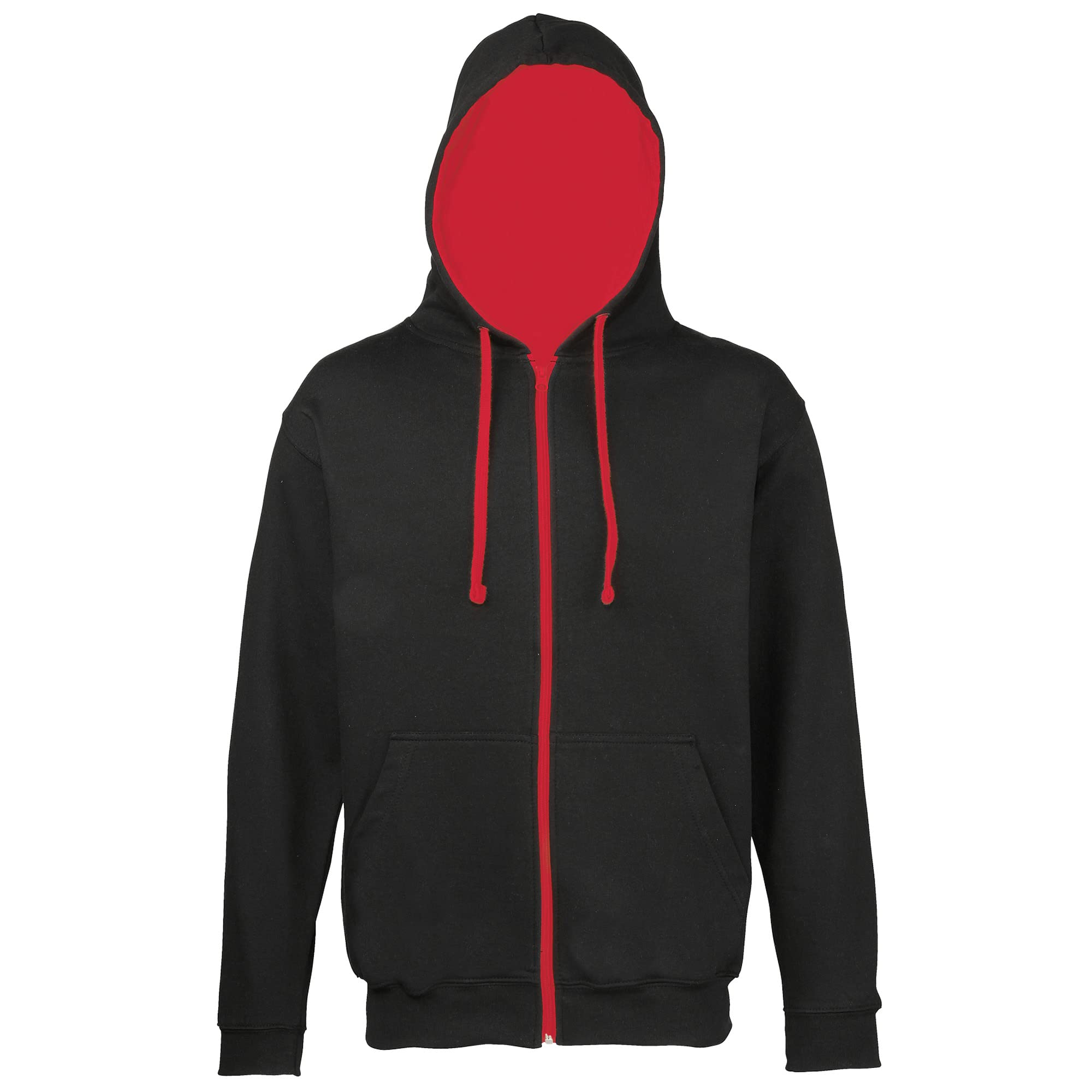 AWDis Men's Varsity Zoodie Hoodie, Multicoloured (Jet Black/Fire Red), Medium