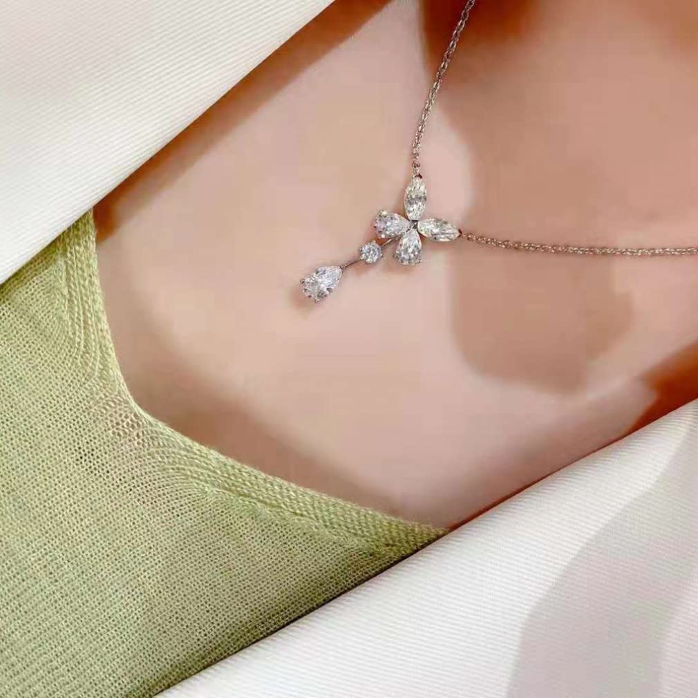 Collar con Colgante de Mariposa de Aniversario de Piedras Preciosas de moissanita de Plata de Ley 925, joyería
