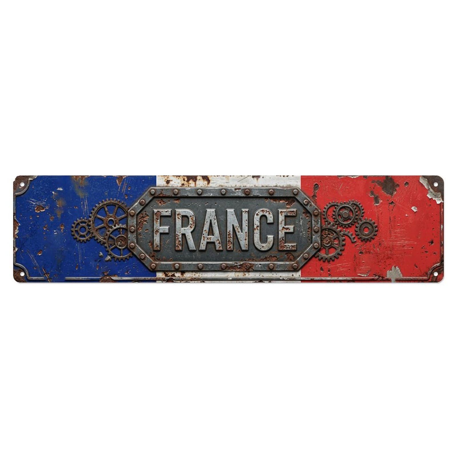 France Flag Timeworn Emblem Metal Tin Skinny Sign Plaque Wall Decor for Cafe, Club Bar, Office, Home Garden Metal Poster 4x16Inch